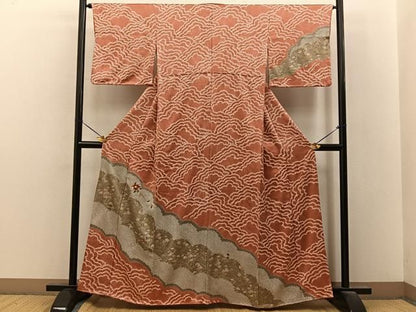 平和屋着物■訪問着　絞り　刺繍　椿　秋草文　金彩　正絹　逸品　BAAY8584hj
