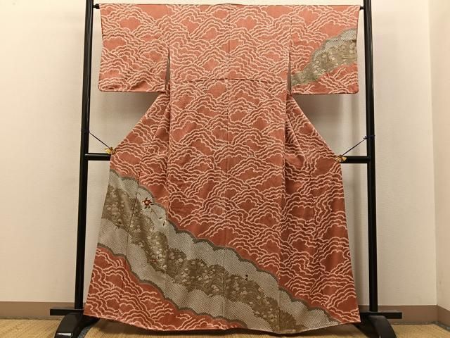 平和屋着物■訪問着　絞り　刺繍　椿　秋草文　金彩　正絹　逸品　BAAY8584hj