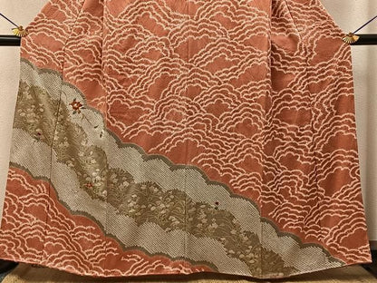平和屋着物■訪問着　絞り　刺繍　椿　秋草文　金彩　正絹　逸品　BAAY8584hj
