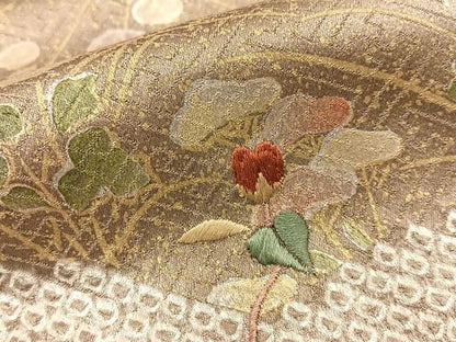 平和屋着物■訪問着　絞り　刺繍　椿　秋草文　金彩　正絹　逸品　BAAY8584hj
