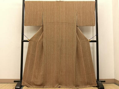平和屋着物●上質な小紋　縞　鬼しぼ縮緬　正絹　逸品　BAAY8586hj