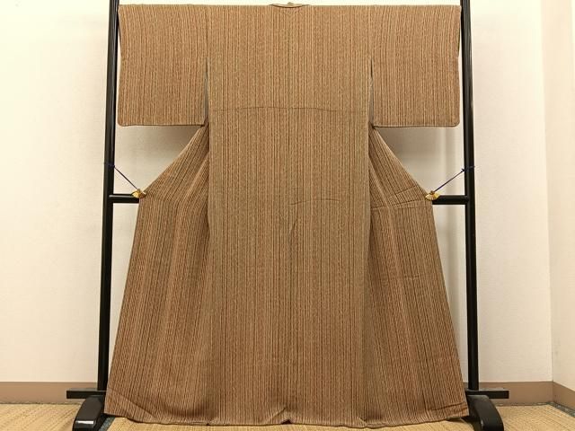 平和屋着物●上質な小紋　縞　鬼しぼ縮緬　正絹　逸品　BAAY8586hj
