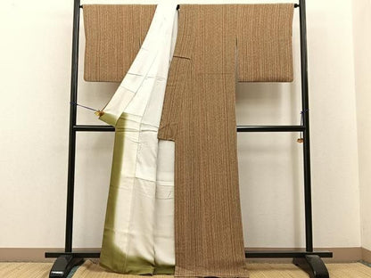 平和屋着物●上質な小紋　縞　鬼しぼ縮緬　正絹　逸品　BAAY8586hj