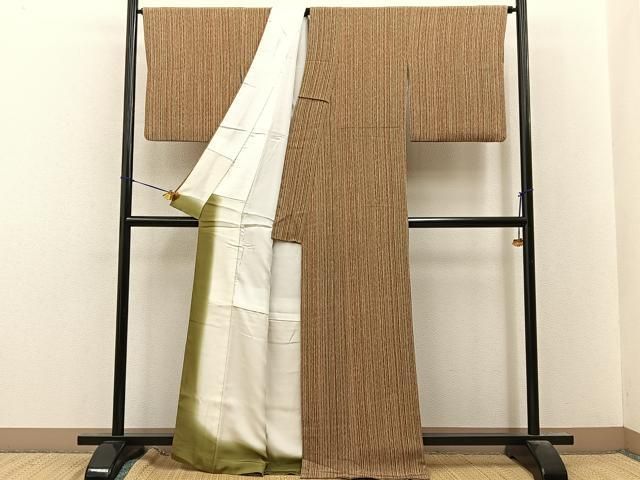 平和屋着物●上質な小紋　縞　鬼しぼ縮緬　正絹　逸品　BAAY8586hj