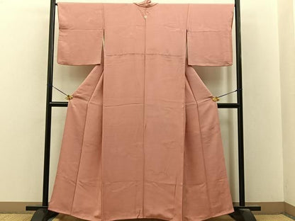 平和屋着物■上質な色無地　雲取吉祥地紋　曙色　正絹　逸品　BAAY8589hj