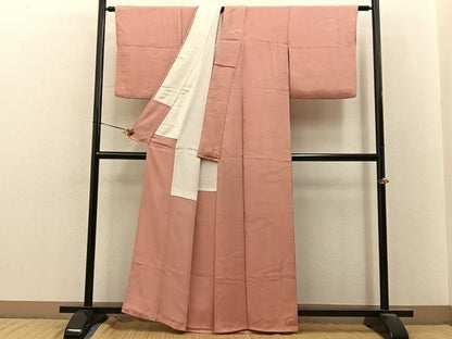 平和屋着物■上質な色無地　雲取吉祥地紋　曙色　正絹　逸品　BAAY8589hj