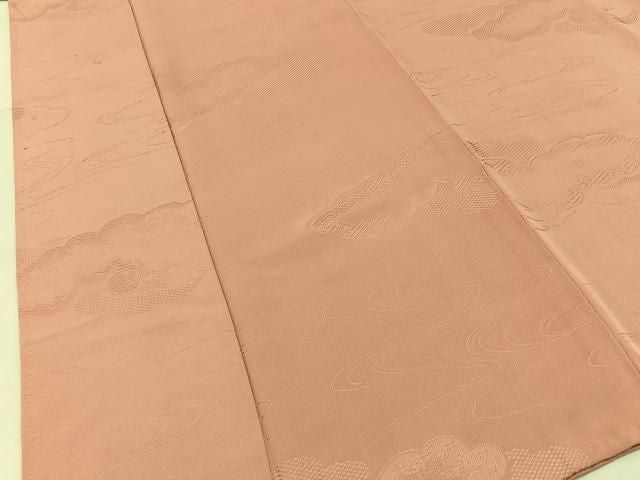 平和屋着物■上質な色無地　雲取吉祥地紋　曙色　正絹　逸品　BAAY8589hj