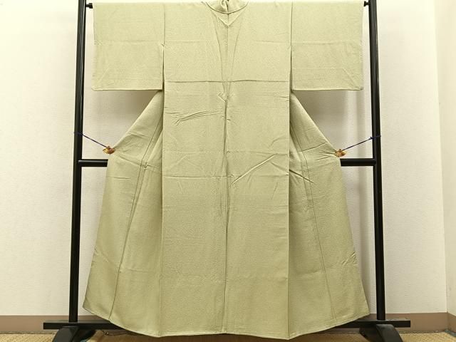 平和屋着物■上質な色無地　紋意匠　若菜色　正絹　逸品　BAAY8590hj