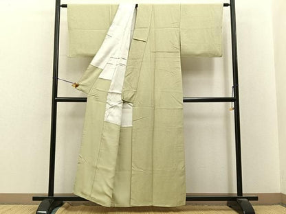 平和屋着物■上質な色無地　紋意匠　若菜色　正絹　逸品　BAAY8590hj