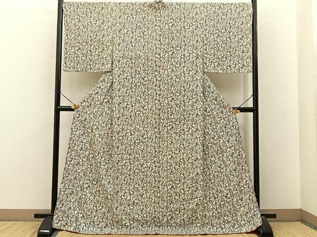 平和屋着物●上質な小紋　型染め　枝梅文　ロング丈　正絹　逸品　BAAY8596hj