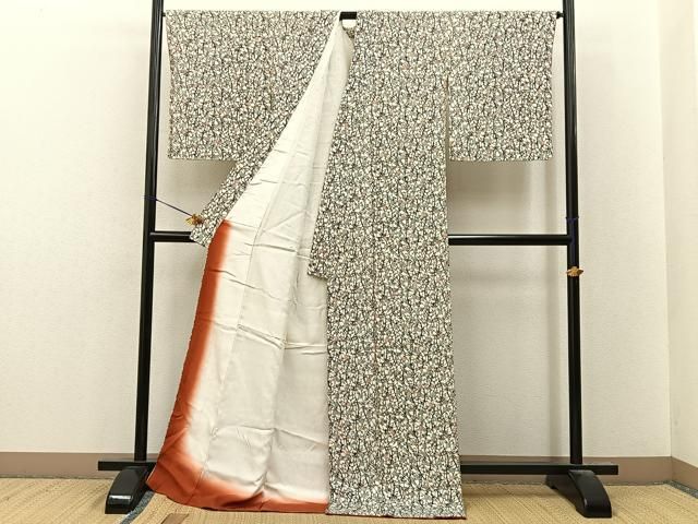 平和屋着物●上質な小紋　型染め　枝梅文　ロング丈　正絹　逸品　BAAY8596hj