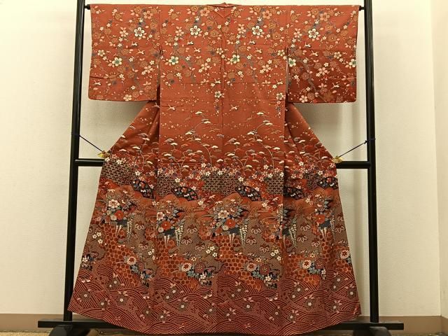平和屋着物■訪問着　飛鶴扇面花蝶文　金彩　正絹　逸品　BAAY8598hj