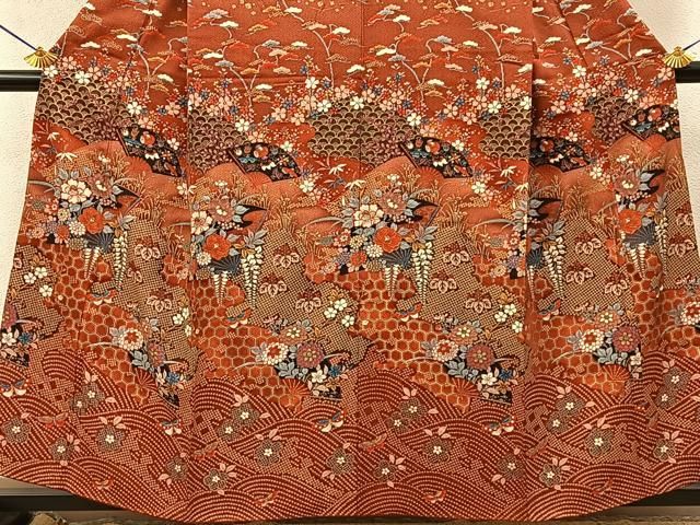 平和屋着物■訪問着　飛鶴扇面花蝶文　金彩　正絹　逸品　BAAY8598hj