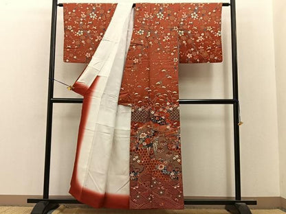 平和屋着物■訪問着　飛鶴扇面花蝶文　金彩　正絹　逸品　BAAY8598hj