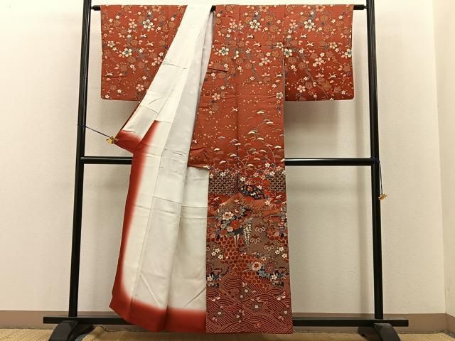 平和屋着物■訪問着　飛鶴扇面花蝶文　金彩　正絹　逸品　BAAY8598hj