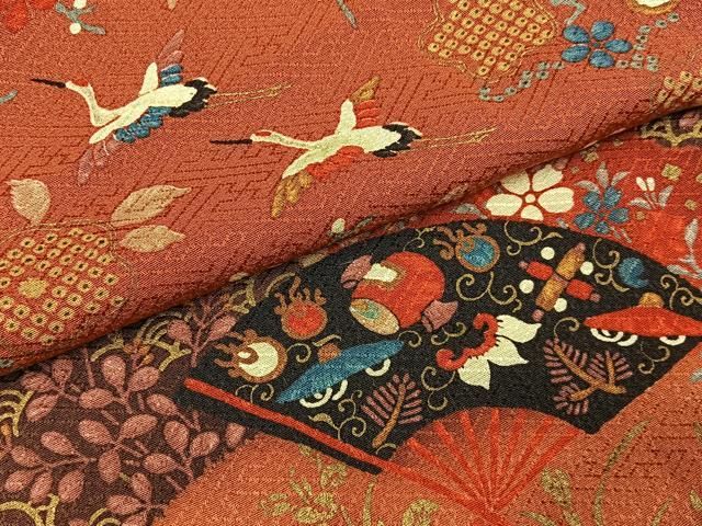 平和屋着物■訪問着　飛鶴扇面花蝶文　金彩　正絹　逸品　BAAY8598hj