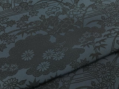 平和屋着物■上質な小紋　藍　型染め　雲隠れ草花文　正絹　逸品　BAAY8600hj
