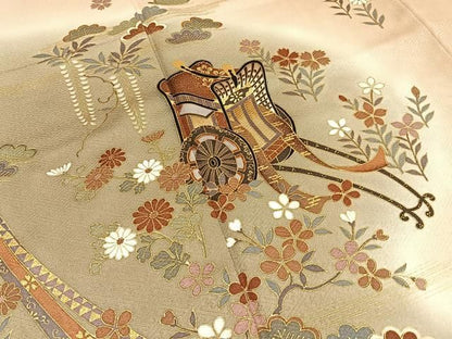 平和屋着物■訪問着　御所車草花文　暈し染め　金彩　正絹　逸品　BAAY8603hj