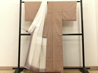 平和屋着物■上質な小紋　紬地　子持ち縞　正絹　逸品　BAAY8610hj