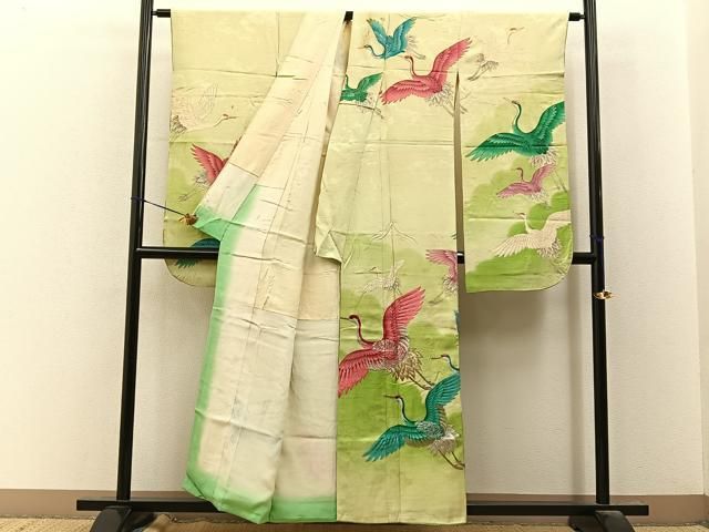 平和屋着物■豪華振袖　刺繍　飛鶴文　金彩　正絹　逸品　BAAY8612hj