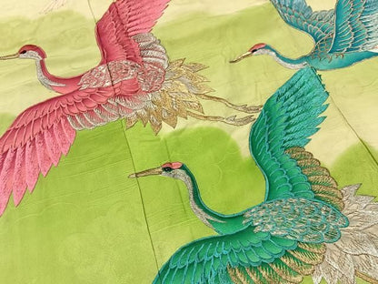 平和屋着物■豪華振袖　刺繍　飛鶴文　金彩　正絹　逸品　BAAY8612hj