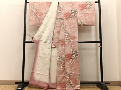 平和屋着物■上質な小紋　花蝶文　暈し染め　金銀彩　正絹　逸品　BAAY8615hj