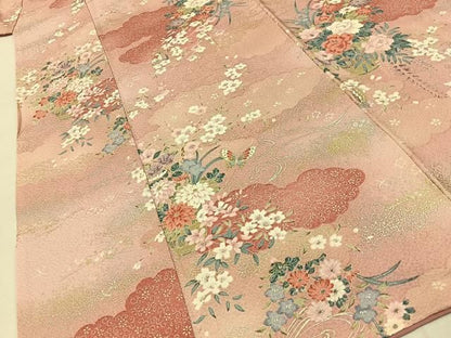 平和屋着物■上質な小紋　花蝶文　暈し染め　金銀彩　正絹　逸品　BAAY8615hj