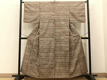 平和屋着物■上質な小紋　染大島　秋草文　正絹　逸品　BAAY8625hj