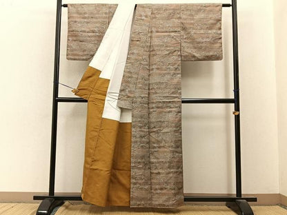 平和屋着物■上質な小紋　染大島　秋草文　正絹　逸品　BAAY8625hj