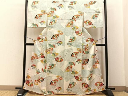 平和屋着物■上質な小紋　扇面鹿の子花文　金彩　正絹　逸品　BAAY8627hj