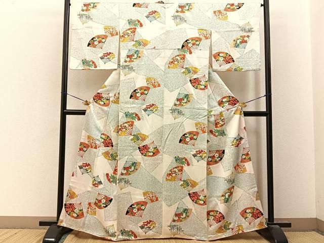 平和屋着物■上質な小紋　扇面鹿の子花文　金彩　正絹　逸品　BAAY8627hj