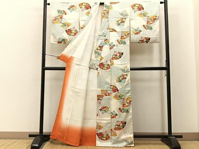 平和屋着物■上質な小紋　扇面鹿の子花文　金彩　正絹　逸品　BAAY8627hj