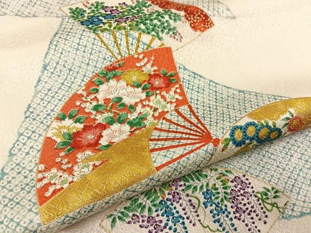 平和屋着物■上質な小紋　扇面鹿の子花文　金彩　正絹　逸品　BAAY8627hj