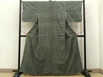 平和屋着物■上質な紬　縞　正絹　逸品　BAAY8635hj