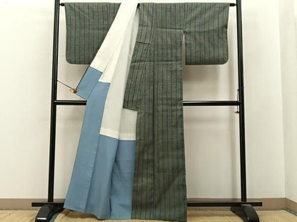 平和屋着物■上質な紬　縞　正絹　逸品　BAAY8635hj