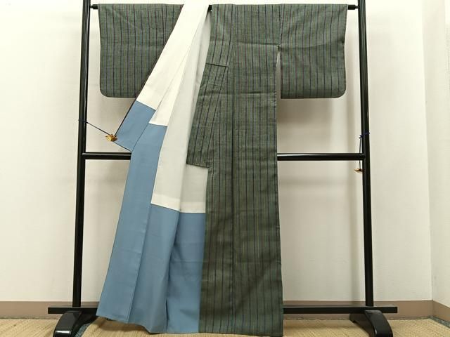 平和屋着物■上質な紬　縞　正絹　逸品　BAAY8635hj
