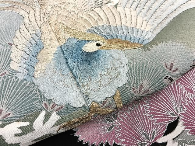 平和屋着物■豪華黒留袖　刺繍　松竹梅　尾長鶏　銀彩　正絹　逸品　BAAY8638hj