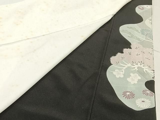 平和屋着物■豪華黒留袖　刺繍　松竹梅　尾長鶏　銀彩　正絹　逸品　BAAY8638hj