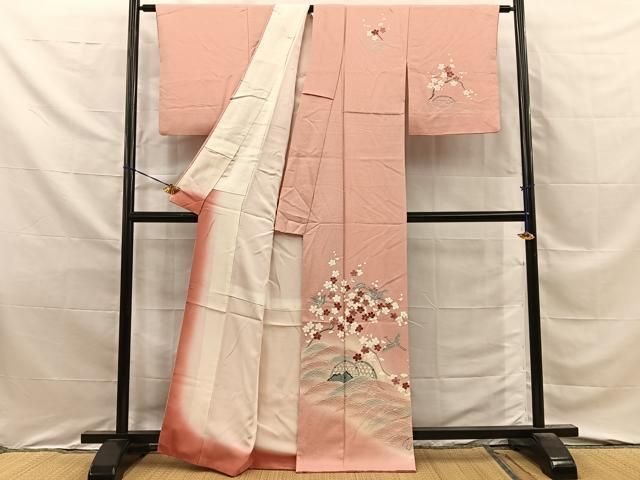 平和屋着物■訪問着　飛鶴流水梅文　暈し染め　正絹　逸品　BAAY8672hj