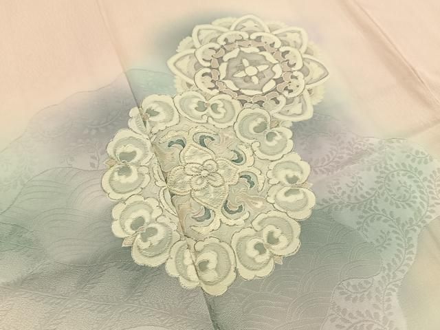 平和屋着物■中国三大刺繍　相良刺繍　訪問着　正倉院花文　暈し染め　銀彩　正絹　逸品　BAAY8676hj