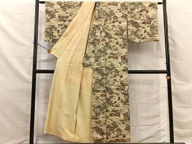 平和屋着物■上質な小紋　紬地　手描き　平安人物文　正絹　逸品　BAAY8677hj