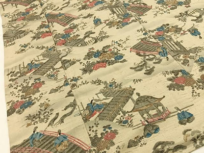 平和屋着物■上質な小紋　紬地　手描き　平安人物文　正絹　逸品　BAAY8677hj