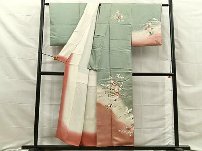 平和屋着物■訪問着　駒刺繍　飛鶴御所車花文　暈し染め　金銀彩　正絹　逸品　BAAY8678hj