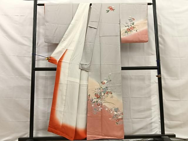 平和屋着物■訪問着　友禅　短冊草花文　暈し染め　正絹　逸品　BAAY8683hj
