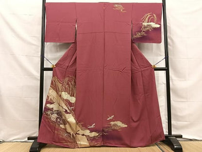 平和屋着物■訪問着　飛鶴渡橋文　暈し染め　金彩　正絹　逸品　BAAY8685hj