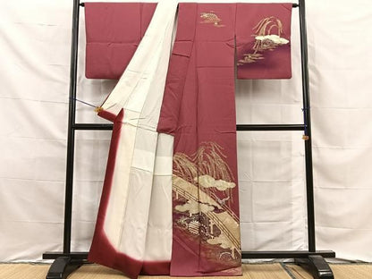 平和屋着物■訪問着　飛鶴渡橋文　暈し染め　金彩　正絹　逸品　BAAY8685hj