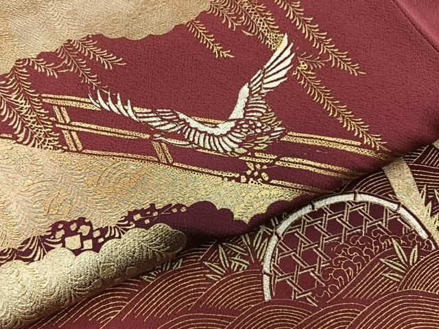 平和屋着物■訪問着　飛鶴渡橋文　暈し染め　金彩　正絹　逸品　BAAY8685hj