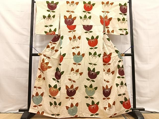 平和屋着物■訪問着　駒刺繍　橘　金彩　正絹　逸品　BAAY8690hj