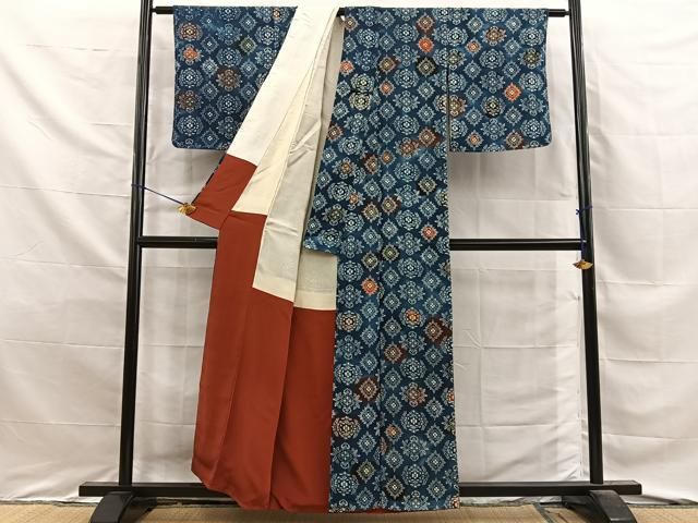 平和屋着物■上質な小紋　型染め　宝相華　正絹　逸品　未使用　BAAY8697hj
