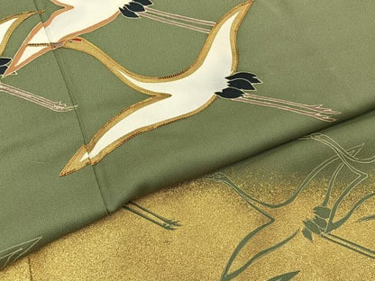 平和屋着物■豪華色留袖　駒刺繍　飛鶴文　金彩　正絹　逸品　BAAY8706hj